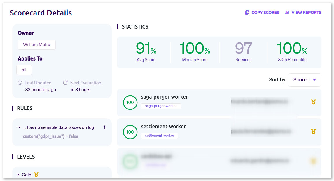 Pismo Services Catalogue shows data from Google Cloud DLP