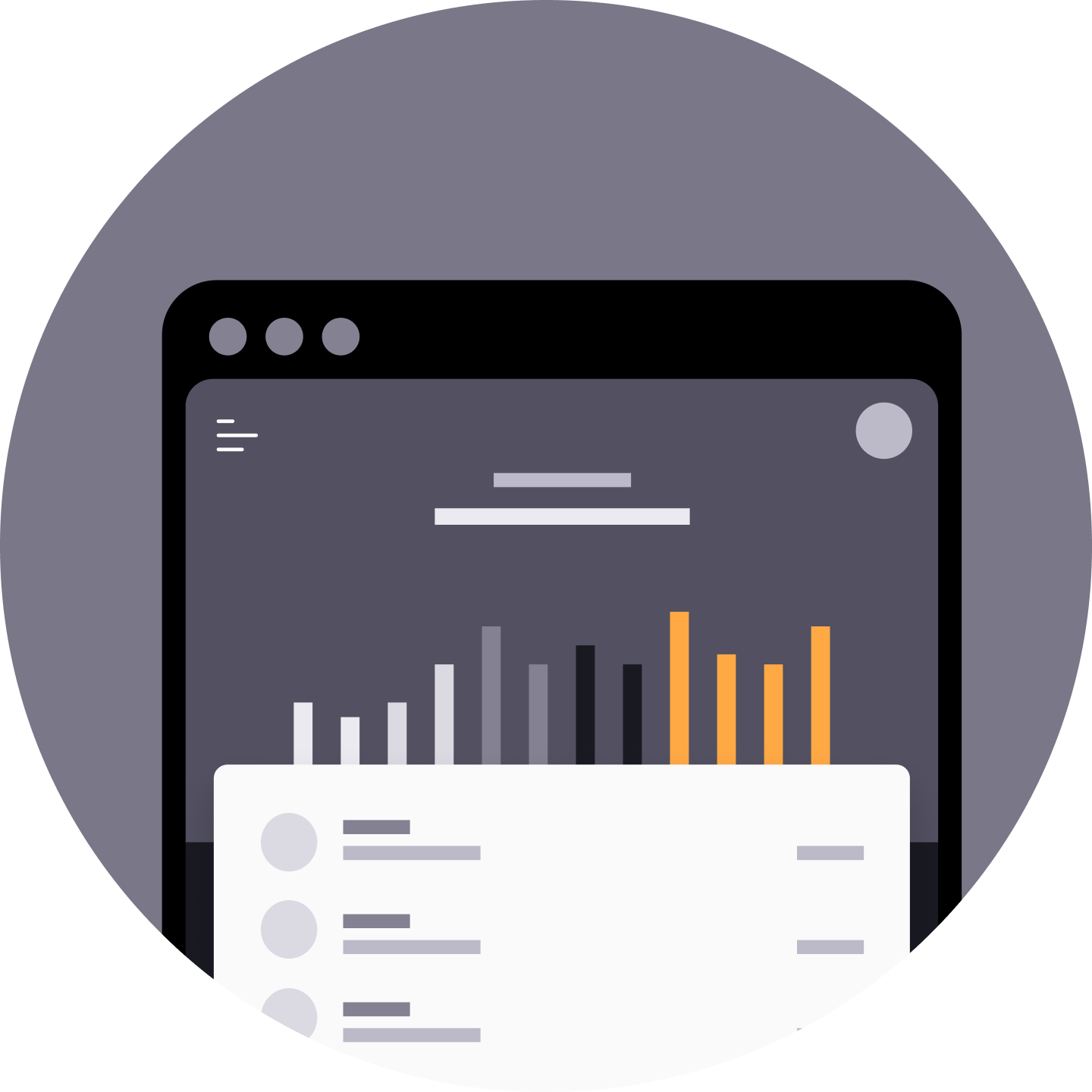 Vectorial illustration of a marketplace dashboard containing a chart and a list of products