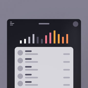 Vectorial art of a marketplace desktop app containing a bar chart and a list of transactions