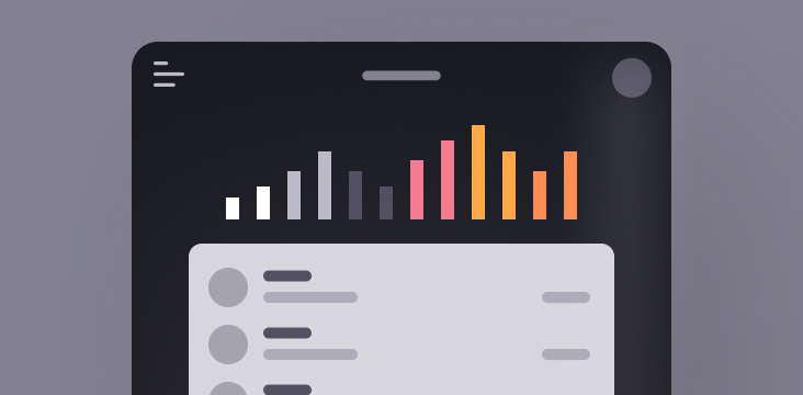 Vectorial art of a marketplace desktop app containing a bar chart and a list of transactions