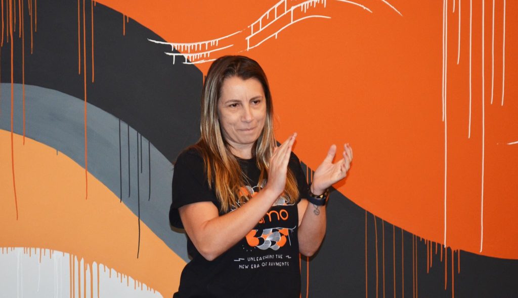 Daniela Binatti speaks at the Pismo Office on Faria Lima Avenue, in São Paulo, Brazil